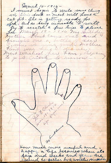 Knapp Family Journal hand tracings of Lola Charles 1916