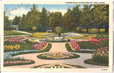 Garden in Como Park, St. Paul, Minnesota, June 1941, postcard from the Anderson Family Collection