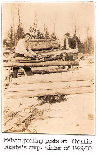 Melvin Knapp, the oldest brother, peeling bark from trees, Taylor Rapids, Wisconsin, circa 1930, photograph used with permission from the Knapp Family