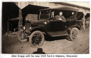 allen knapp with new 1924 ford in wabeno wisconsin