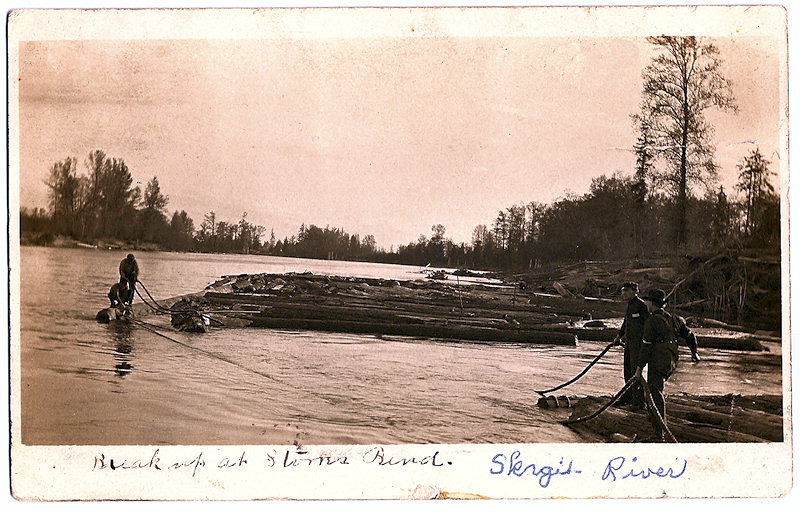 Log breakup at Storres River Bend, Skagit River, Washington from Knapp Family Archives