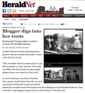 Everett Herald Article on our family history blog by Lorelle VanFossen
