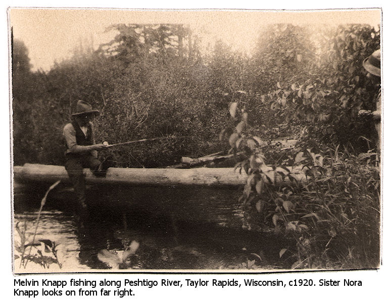 Melvin Knapp fishes on the Peshtigo River, Taylor Rapids, Wisconsin, c1920s