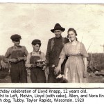Lloyd Knapp's 12th Birthday. From left to right, Melvin, Lloyd, Allen, and Nora Knapp.