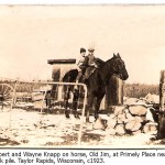 Robert and Wayne Knapp on Old Jim, the horse, at Primley Place near the rock pile, Taylor Rapids, Wisconsin
