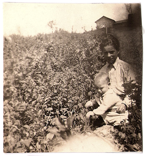 Wayne Knapp with brother, Glenn, in field in Taylor Rapids, Wisconsin, c1924